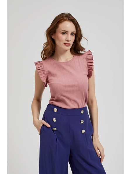 Moodo Bluză nervurată cu volant pe umeri roz Moodo