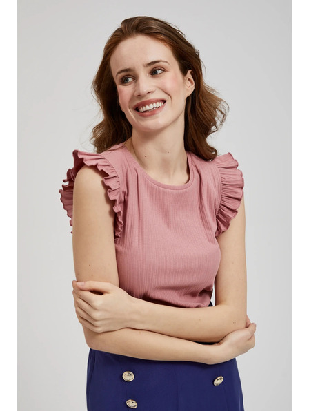 Moodo Bluză nervurată cu volant pe umeri roz Moodo