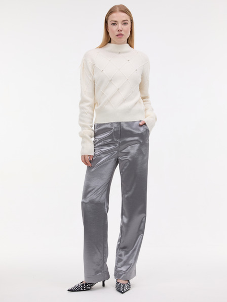 Orsay Pantaloni de damă argintii din satin ORSAY