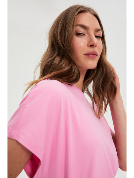 Moodo Bluză din bumbac roz cu mâneci scurte Moodo
