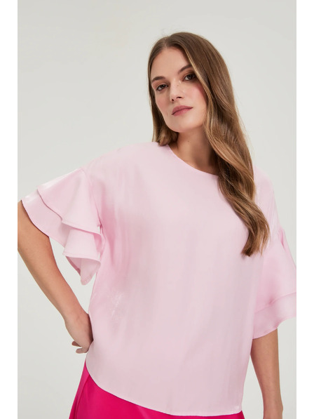 Moodo Cămașă roz cu volane pe mâneci Moodo