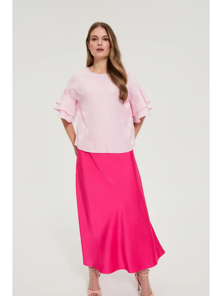 Moodo Cămașă roz cu volane pe mâneci Moodo