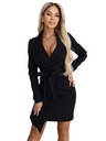 numoco Rochie elegantă tip sacou cu curea și margine asimetrică - neagră