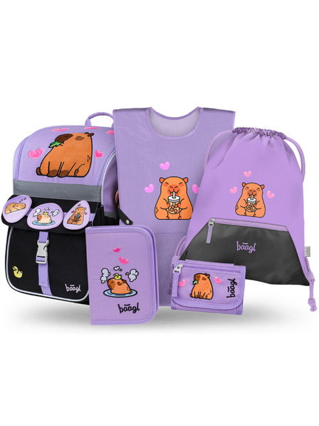 BAAGL  BAAGL SET 5 Zippy Capybara: geantă școlară, penar, sac, șorț, portofel