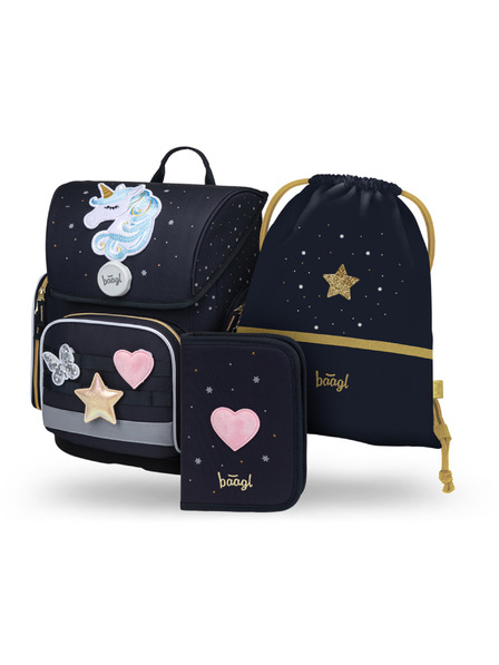 BAAGL  BAAGL SET 3 Ergo Unicorn Gold: geantă școlară, penar, sac