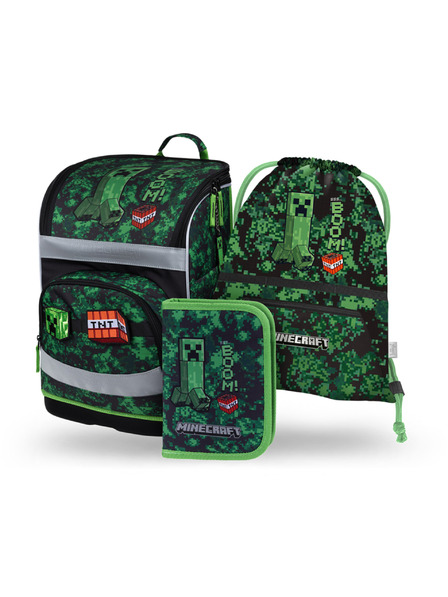 BAAGL  BAAGL SET 3 Zippy Plus Minecraft Boom: geantă școlară, penar, sac