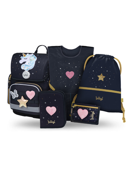BAAGL  BAAGL SET 5 Ergo Unicorn Gold: ghiozdan, penar, sac, șorț, portofel