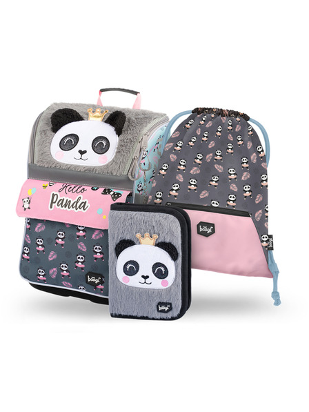 BAAGL  Gri 3 set zippy panda: servietă, penar, geantă Baagl