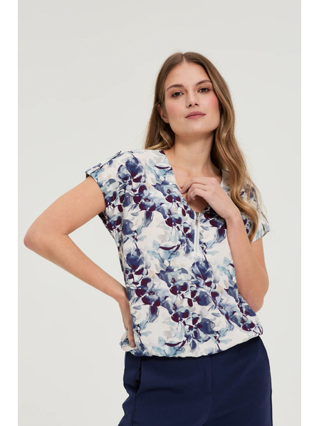 Moodo Cămașă din viscoză albastru închis Moodo cu model floral