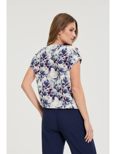 Moodo Cămașă din viscoză albastru închis Moodo cu model floral