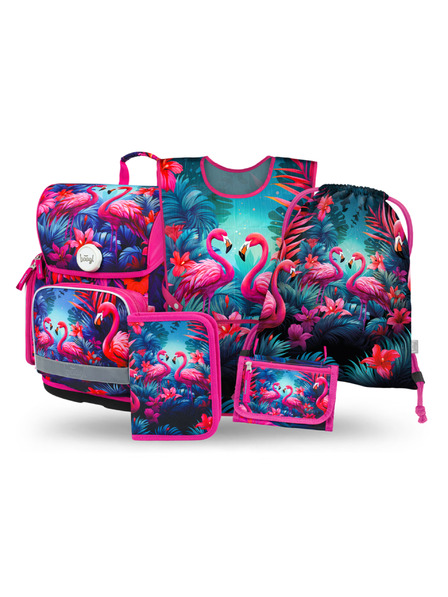 BAAGL  BAAGL SET 5 Ergo Flamingo: servietă, penar, sac, șorț, portofel