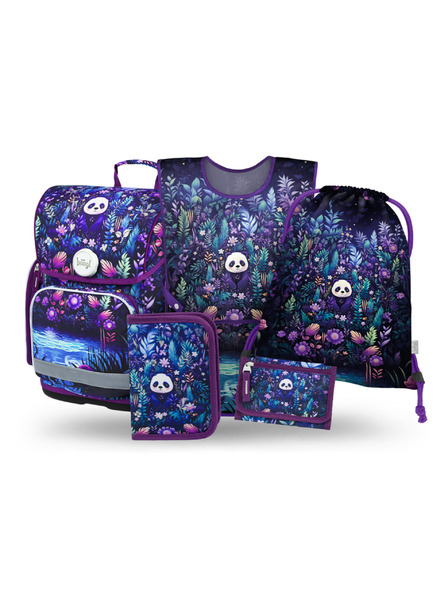 BAAGL  BAAGL SET 5 Ergo Jungle Panda: geantă școlară, penar, sac, șorț, portofel