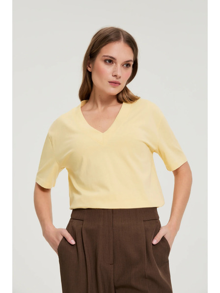 Moodo Bluză din bumbac cu decolteu în "V" galben Moodo