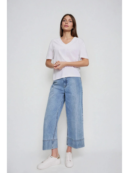 Moodo Bluză din bumbac cu decolteu în V alb Moodo