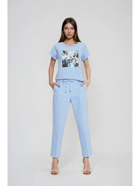 Moodo Pantaloni cu tiv în dungă albastru Moodo