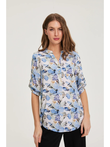 Moodo Cămașă din viscoză cu flori albastră Moodo