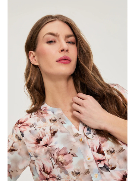 Moodo Cămașă din viscoză cu flori roz Moodo