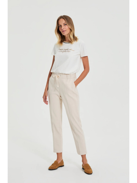 Moodo Pantaloni bej cu pliuri Moodo