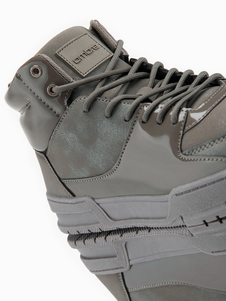 Ombre Clothing Adidași înalți pentru bărbați cu elemente lucioase - maro V4 OM-FOSH-0178 Ombre Clothing