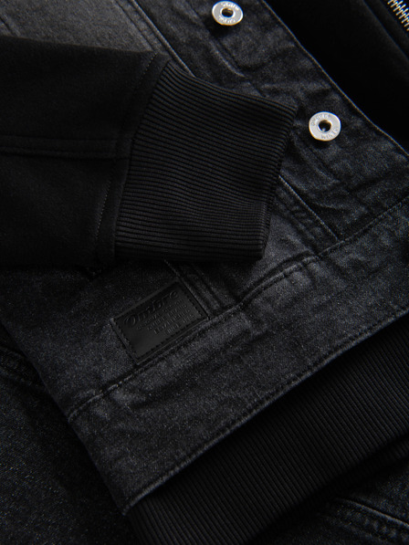 Ombre Clothing Jachetă denim bărbătească cu mâneci tricotate și glugă - negru V3 OM-JADJ-0220 Ombre Clothing