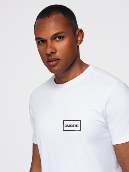 Ombre Clothing Tricou bărbătesc tricotat croială REGULAR cu imprimeu - alb V1 OM-TSPT-0231 Ombre Clothing