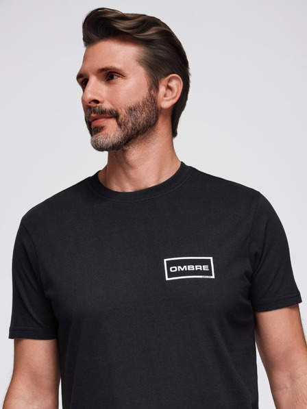 Ombre Clothing Tricou bărbătesc tricotat cu imprimeu și croială REGULAR - negru V2 OM-TSPT-0231 Ombre Clothing