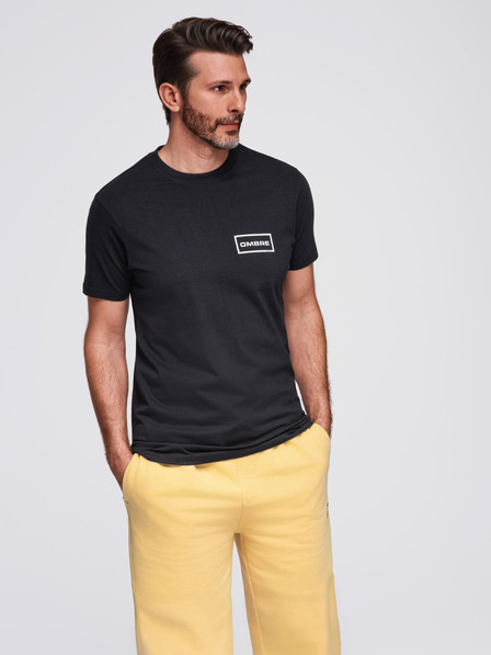 Ombre Clothing Tricou bărbătesc tricotat cu imprimeu și croială REGULAR - negru V2 OM-TSPT-0231 Ombre Clothing