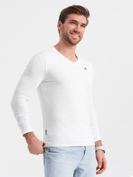Ombre Clothing Set pentru bărbați SLIM FIT cu mânecă lungă, decolteu în V și logo 2-pack - 2x alb V4 Z103 Ombre Clothing