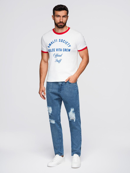 Ombre Clothing Pantaloni de blugi pentru bărbați CARROT FIT cu margini rupte - albastru V2 OM-PADP-0250 Ombre Clothing