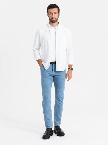 Ombre Clothing Blugi clasici pentru bărbați SLIM FIT cu elastan - albastru deschis V2 OM-PADP-0216 Ombre Clothing