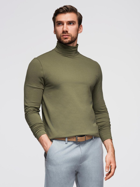 Ombre Clothing Gulerul bărbătesc cu mânecă lungă - verde oliv închis V4 OM-LSCL-0130 Ombre Clothing