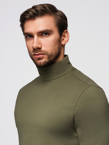 Ombre Clothing Gulerul bărbătesc cu mânecă lungă - verde oliv închis V4 OM-LSCL-0130 Ombre Clothing