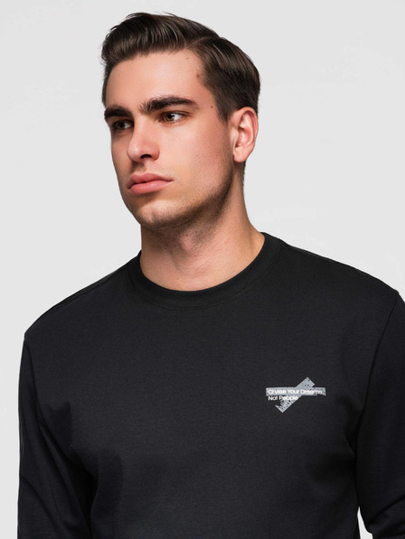 Ombre Clothing Tricou bărbătesc din bumbac cu mânecă lungă și decolteu rotund - negru V2 OM-LSPT-0136 Ombre Clothing