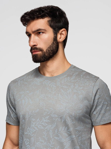 Ombre Clothing Tricou bărbătesc din bumbac cu imprimeu floral - gri V3 OM-TSFP-0262 Ombre Clothing