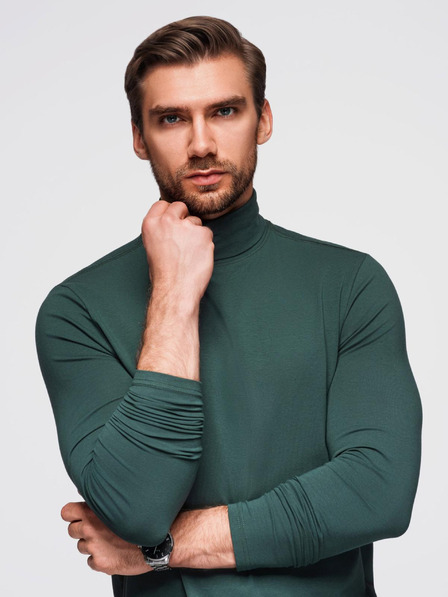 Ombre Clothing Gulerul bărbătesc cu mânecă lungă - verde închis V7 OM-OM-LSCL-0130 Ombre Clothing