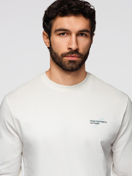 Ombre Clothing Tricou bărbătesc din bumbac cu mânecă lungă și decolteu rotund - alb V3 OM-LSPT-0136 Ombre Clothing