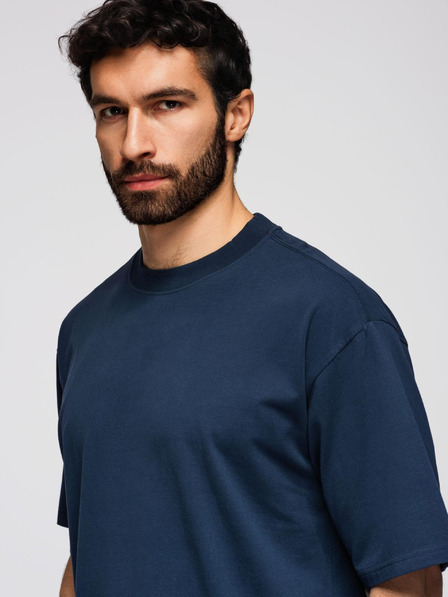 Ombre Clothing Tricou bărbătesc din bumbac LOOSE FIT cu decolteu rotund - albastru închis V9 OM-TSBC-0267 Ombre Clothing