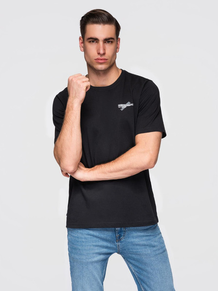 Ombre Clothing Tricou pentru bărbați cu mic imprimeu pe piept - negru V2 OM-TSPT-0258 Ombre Clothing