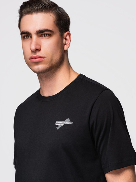 Ombre Clothing Tricou pentru bărbați cu mic imprimeu pe piept - negru V2 OM-TSPT-0258 Ombre Clothing