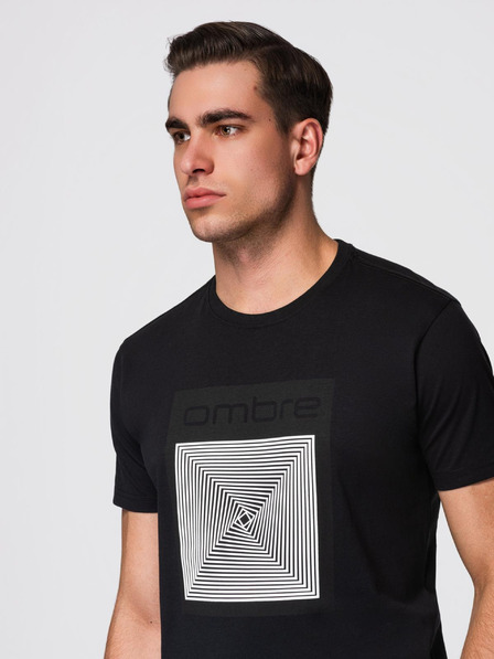 Ombre Clothing Tricou bărbătesc din bumbac cu imprimeu geometric - negru V1 OM-TSPT-0260 Ombre Clothing