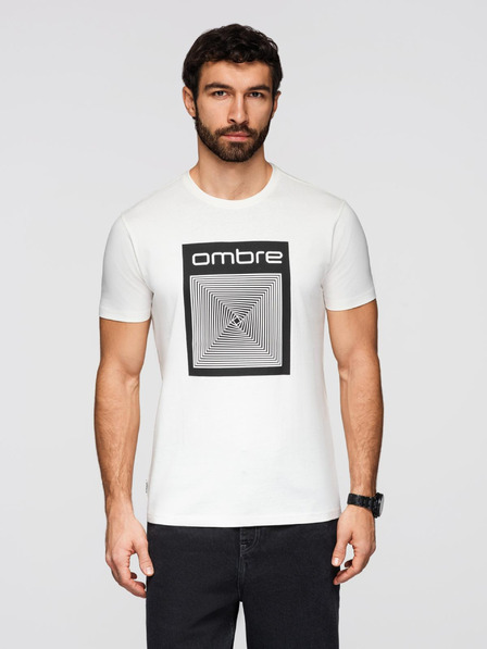 Ombre Clothing Tricou bărbătesc din bumbac cu imprimeu geometric - alb V2 OM-TSPT-0260 Ombre Clothing