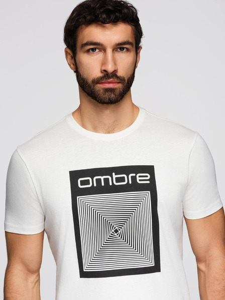 Ombre Clothing Tricou bărbătesc din bumbac cu imprimeu geometric - alb V2 OM-TSPT-0260 Ombre Clothing