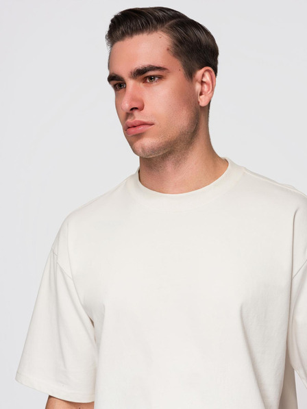 Ombre Clothing Tricou bărbătesc din bumbac LOOSE FIT cu gât rotund - ecru V2 OM-TSBC-0267 Ombre Clothing