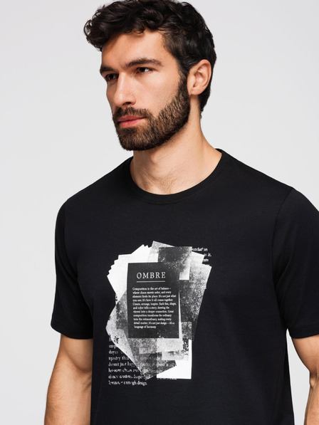 Ombre Clothing Tricou bărbătesc din bumbac cu imprimeu interesant pe piept - negru V1 OM-TSPT-0261 Ombre Clothing