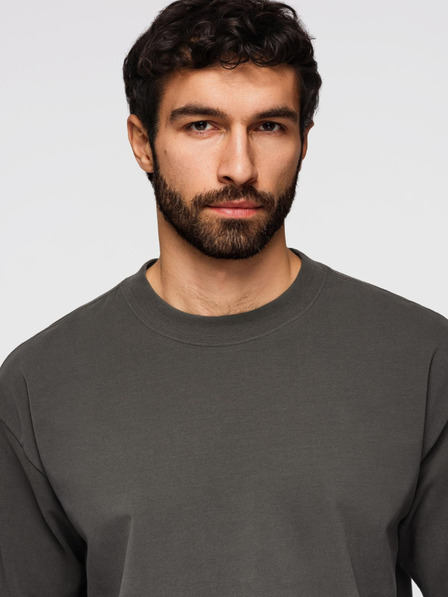Ombre Clothing Tricou bărbătesc din bumbac LOOSE FIT cu decolteu rotund - gri-verde V3 OM-TSBC-0267 Ombre Clothing
