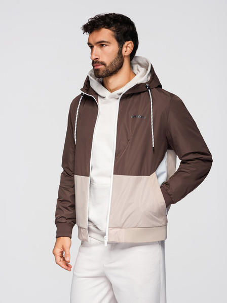 Ombre Clothing Jachetă ușoară pentru bărbați regular fit cu căptușeală și glugă - brun-bej V1 OM-JANP-0242 Ombre Clothing