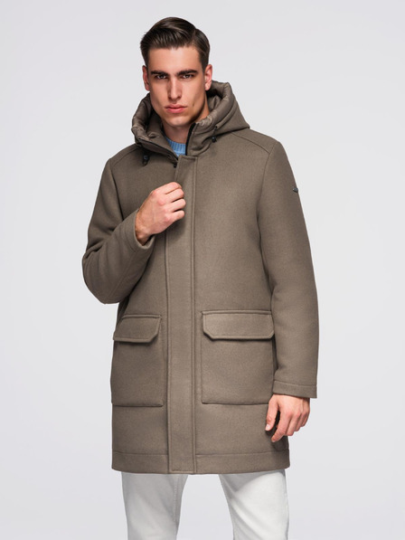 Ombre Clothing Palton din lână parka pentru bărbați cu glugă - khaki V2 OM-COWC-0132 Ombre Clothing
