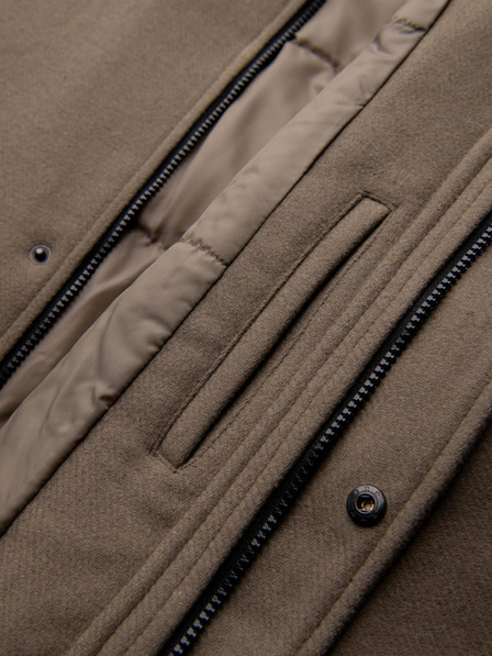 Ombre Clothing Palton din lână parka pentru bărbați cu glugă - khaki V2 OM-COWC-0132 Ombre Clothing