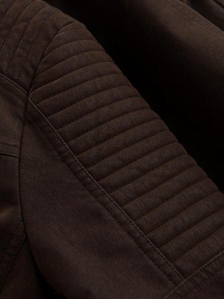 Ombre Clothing Jachetă stilată pentru bărbați din ecocuoio cu guler drept - maro închis V1 C637 Ombre Clothing