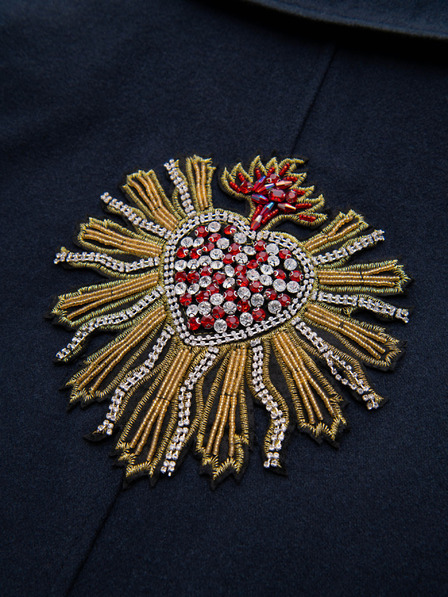 Ombre Clothing Palton cu două rânduri de nasturi pentru bărbați din lână cu aplicații decorative - V1 albastru marin OM-COWC-0149 Ombre Clothing